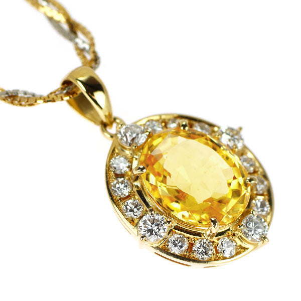 K18YG/Pt850 イエローサファイア ダイヤモンド ペンダントネックレス 6.58ct D0.84ct