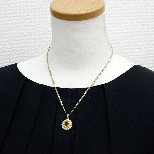 K18YG/Pt850 イエローサファイア ダイヤモンド ペンダントネックレス 6.58ct D0.84ct