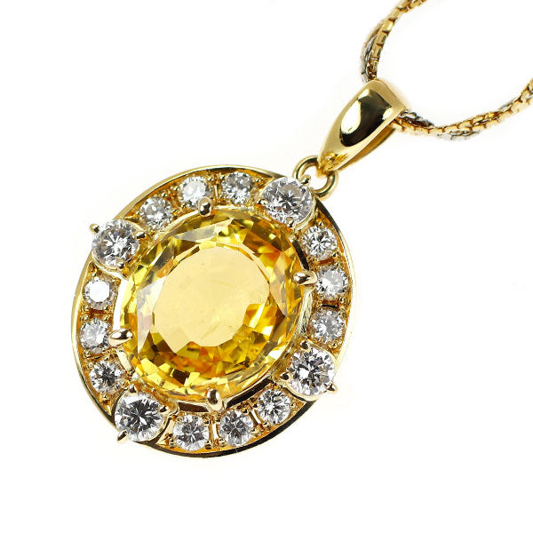 K18YG/Pt850 イエローサファイア ダイヤモンド ペンダントネックレス 6.58ct D0.84ct