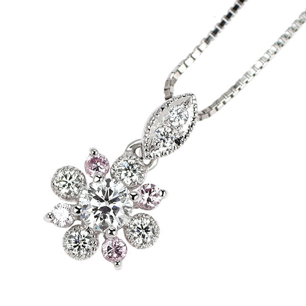 Pt900/ Pt850 ダイヤモンド ペンダントネックレス 0.206ct PD0.08ct D0.13ct フラワー