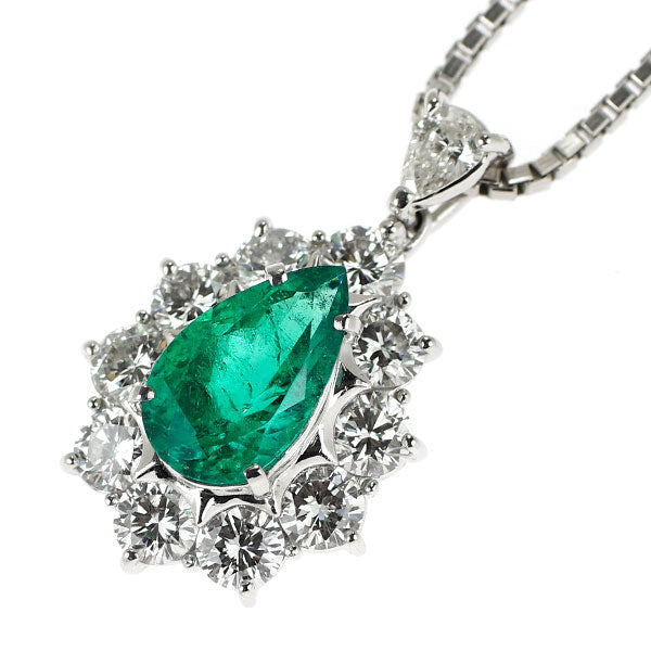 Pt900/Pt850 コロンビア産 エメラルド ダイヤモンド ペンダントネックレス 1.60ct D1.53ct