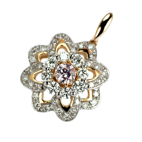 K18WG/ PG 天然ピンク ダイヤモンド ペンダントトップ 0.132ct FLP I1 D0.38ct フラワー