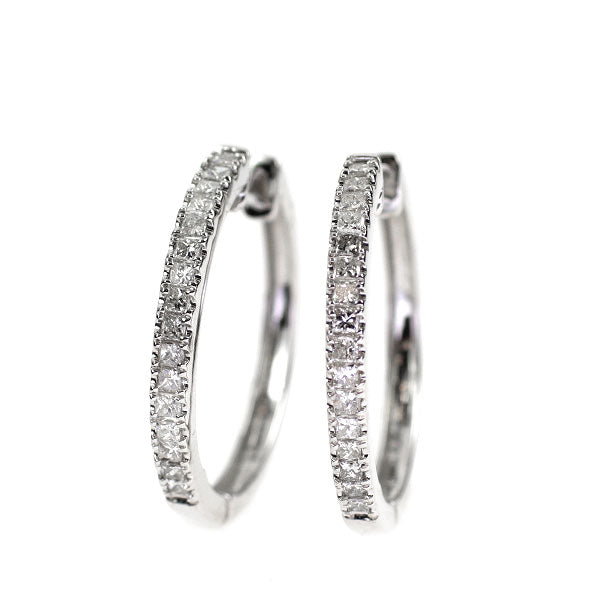 K18WG プリンセスカット ダイヤモンド ピアス 0.50ct フープ