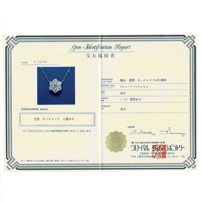 Pt850 ダイヤモンド ペンダントネックレス 1.00ct フラワー