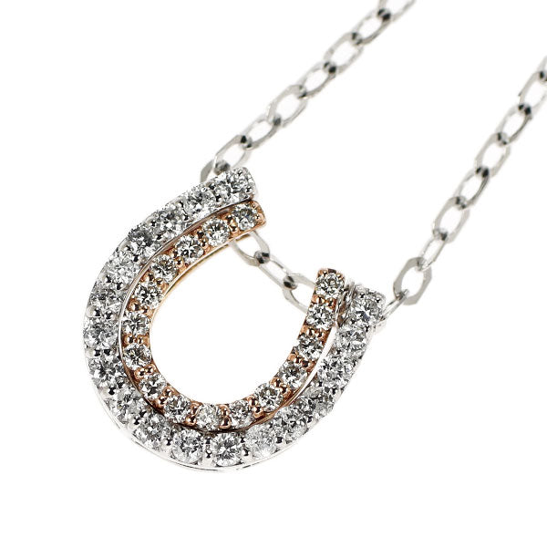 K18WG/PG ダイヤモンド ペンダントネックレス 0.32ct 馬蹄