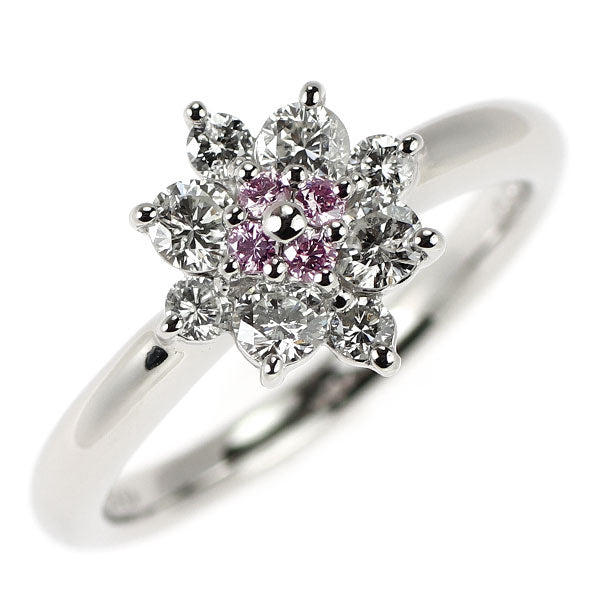 Pt900 天然ピンクダイヤモンド リング 0.05ct D0.45ct フラワー