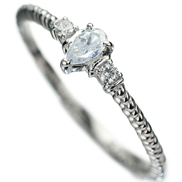 新品 Pt950 ペアシェイプ ファンシーホワイトダイヤモンド リング 0.106ct FW I1 D0.03ct 【エスコレ】