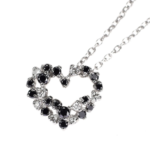 ポンテヴェキオ K18WG ブラックダイヤモンド ペンダントネックレス 0.15ct D0.07ct ハート