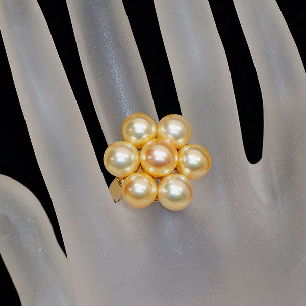 K18YG 全石天然確認済 白蝶ゴールデン 真珠/パール リング 径約8.2