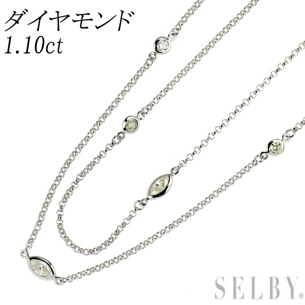 K18WG ダイヤモンド ステーション ネックレス 1.10ct 二連