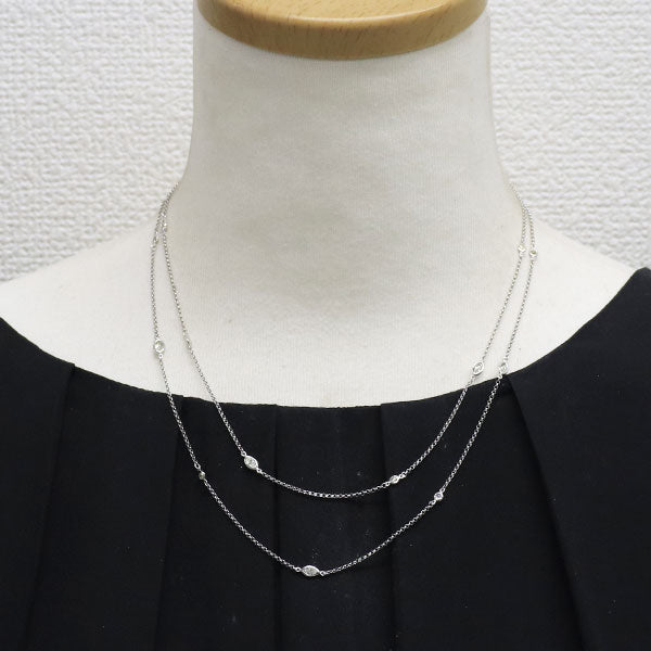 K18WG ダイヤモンド ステーション ネックレス 1.10ct 二連