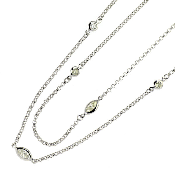 K18WG ダイヤモンド ステーション ネックレス 1.10ct 二連