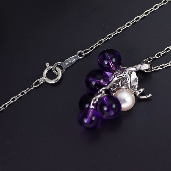 ミキモト K18WG アメジスト アコヤ真珠 ペンダントネックレス 径約5.5-6.0mm ぶどう