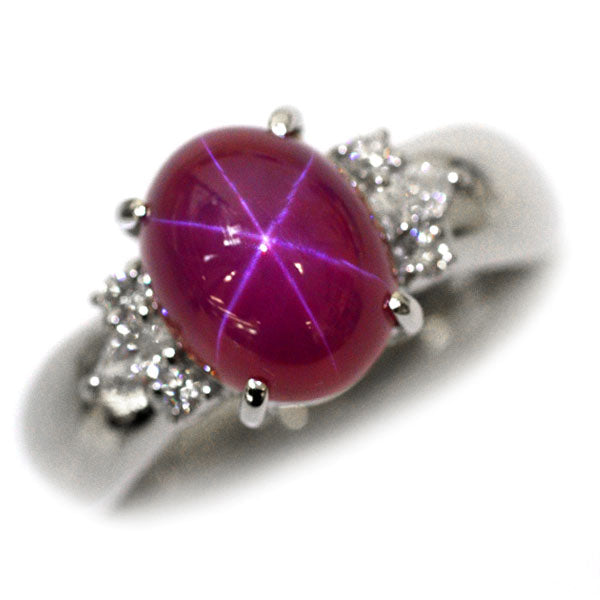 クレサンベール Pt950 再結晶スタールビー ダイヤモンド リング 3.60ct D0.21ct