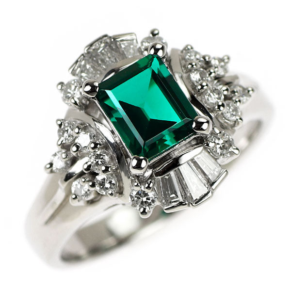 クレサンベール/京セラ Pt900 再結晶エメラルド ダイヤモンド リング 0.67ct D0.40ct