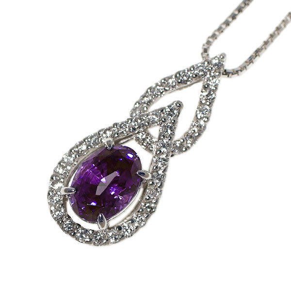 クレサンベール K18WG 再結晶アレキサンドライト ダイヤモンド ペンダントネックレス 0.88ct D0.23ct