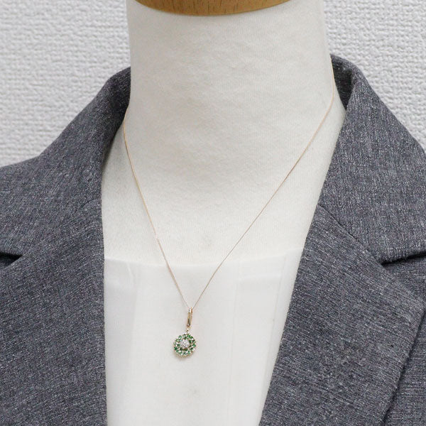 K10YG グリーンガーネット ダイヤモンド ペンダントネックレス 0.27ct  