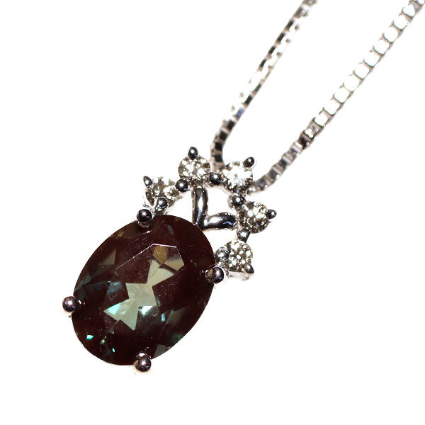 K18WG カラーチェンジアンデシン ダイヤモンド ペンダントネックレス 1.18ct D0.07ct