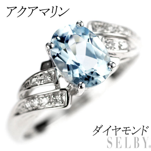 【新品】アクアマリン＆ダイヤモンドリング(K14WG) K14WG アクアマリン シングルカットダイヤモンド リング — セルビー