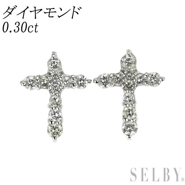 【新品】Pt900ダイヤモンド0.30ct中折れピアス Pt900 0.30ct ダイヤモンド クロス ピアス 送料無料 ダイヤ ジュエリー