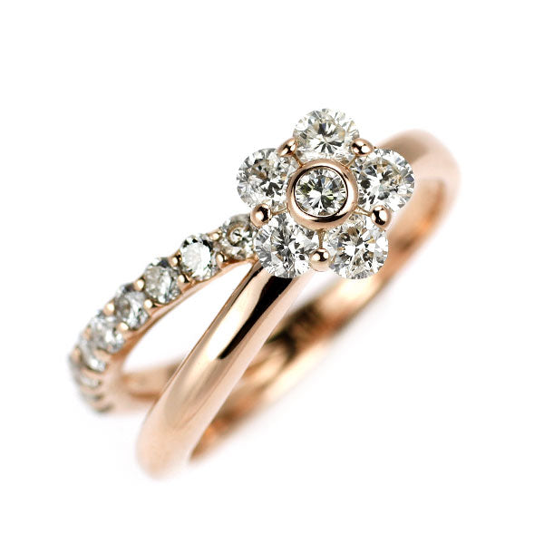 K18PG ダイヤモンド ピンキーリング 0.50ct フラワー