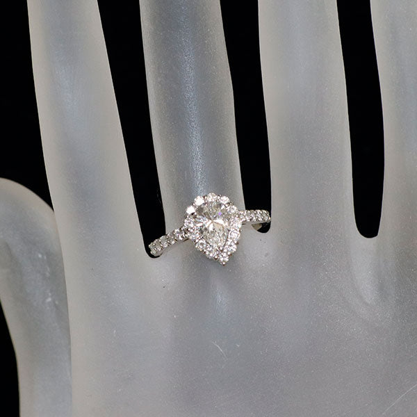 新品 Pt900 ペアシェイプ ダイヤモンド リング 1.038ct G SI2 D0.65ct