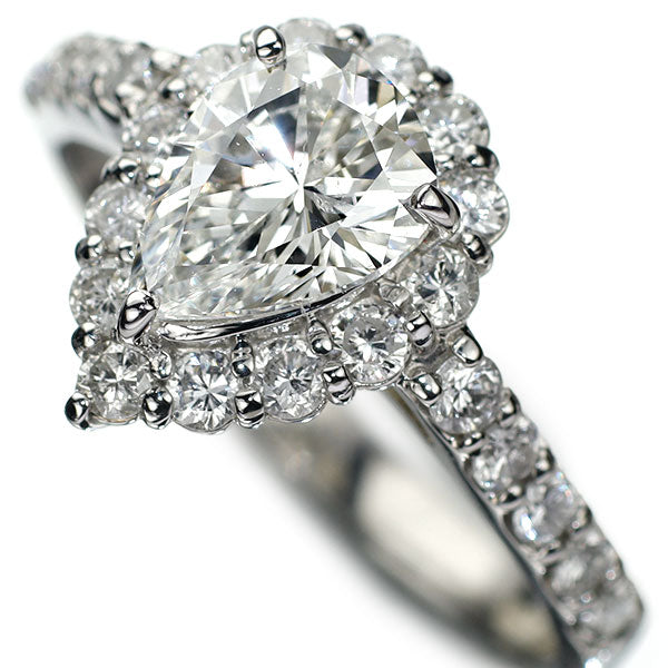 新品 Pt900 ペアシェイプ ダイヤモンド リング 1.038ct G SI2 D0.65ct