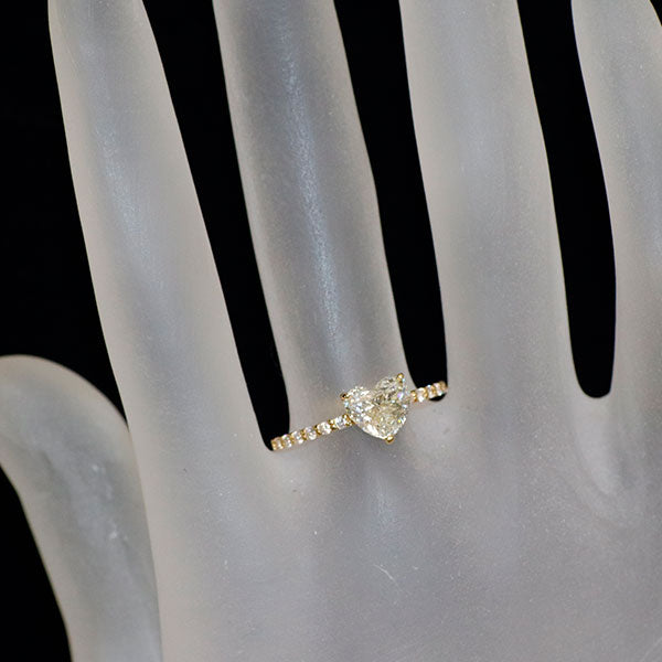 新品 K18YG ハートシェイプ ダイヤモンド リング 1.129ct L SI2 D0