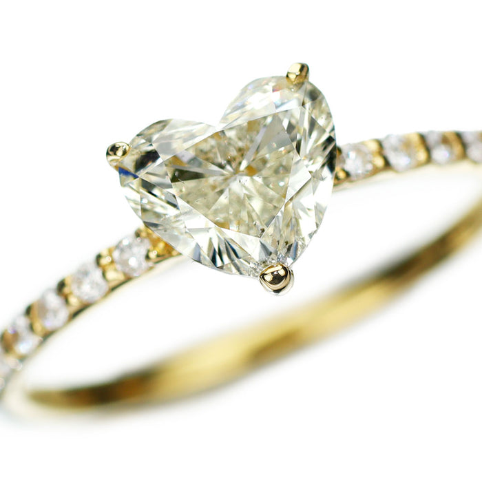 新品 K18YG ハートシェイプ ダイヤモンド リング 1.129ct L SI2 D0