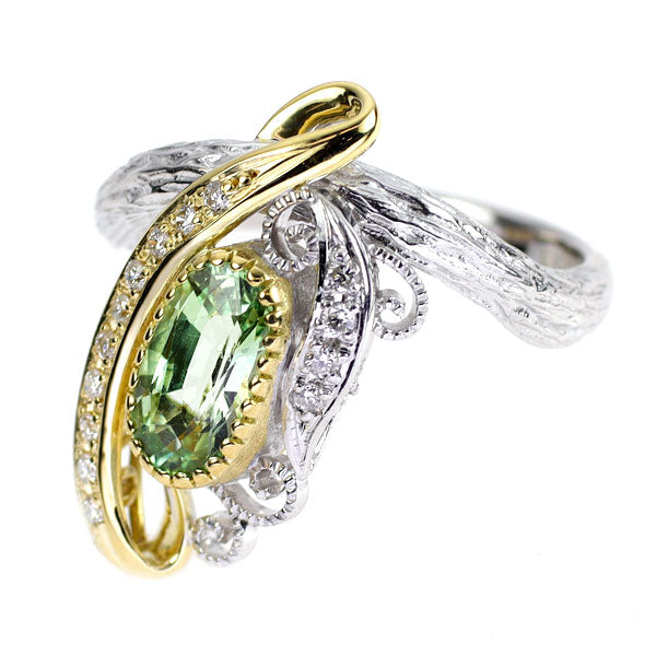 祢津 新(ねづ あらた) K18YG/WG ミント ガーネット ダイヤモンド リング 1.38ct D0.14ct