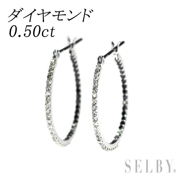 K18WG カラーレス/ブラック ダイヤモンド フープ ピアス 0.50ct