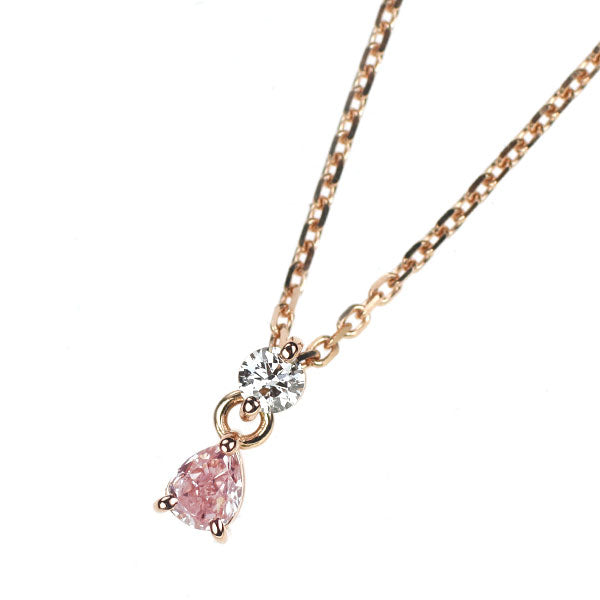 希少 K18PG ペアシェイプ 天然ピンク ダイヤモンド ペンダントネックレス 0.095ct FP SI2 0.04ct