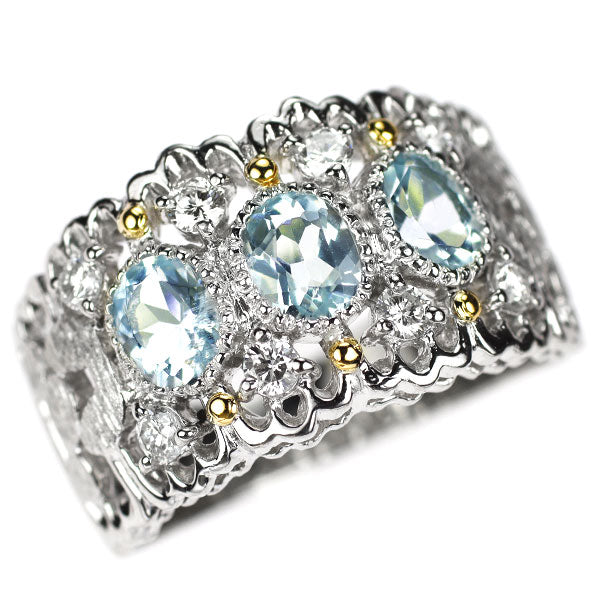 Pt900/K18YG アクアマリン ダイヤモンド リング D0.28ct