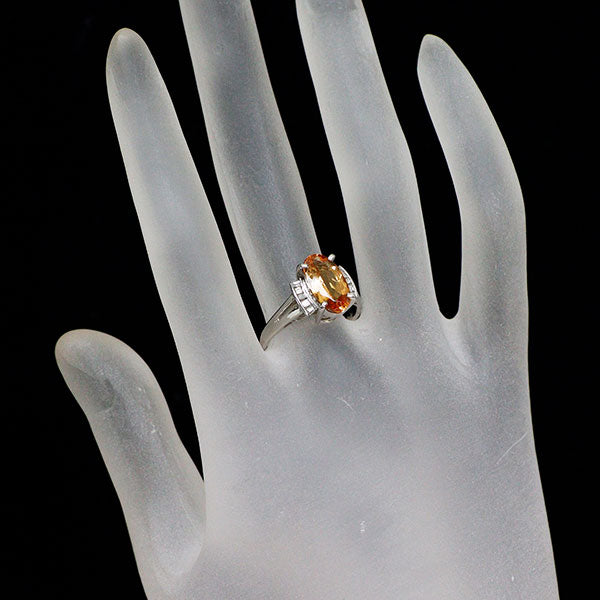 田崎真珠 Pt900 シェリーオレンジ インペリアルトパーズ ダイヤモンド リング 2.54ct D0.15ct