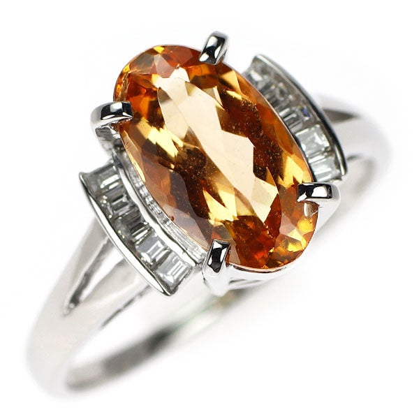 田崎真珠 Pt900 シェリーオレンジ インペリアルトパーズ ダイヤモンド リング 2.54ct D0.15ct