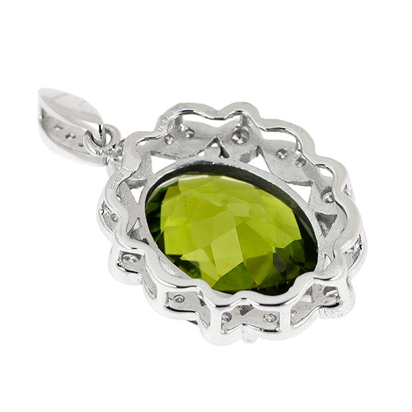 K18WG ペリドット ダイヤモンド ペンダントトップ 9.51ct D0.50ct
