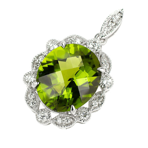 K18WG ペリドット ダイヤモンド ペンダントトップ 9.51ct D0.50ct