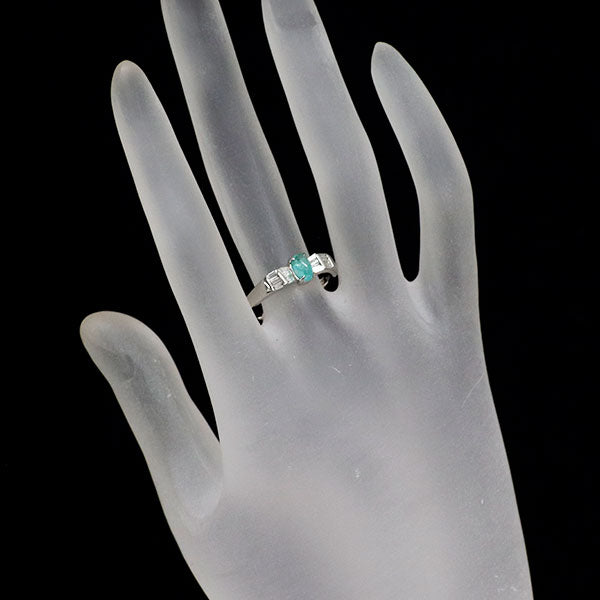 希少 Pt950 カボションカット パライバ トルマリン ダイヤモンド リング 0.56ct D0.20ct
