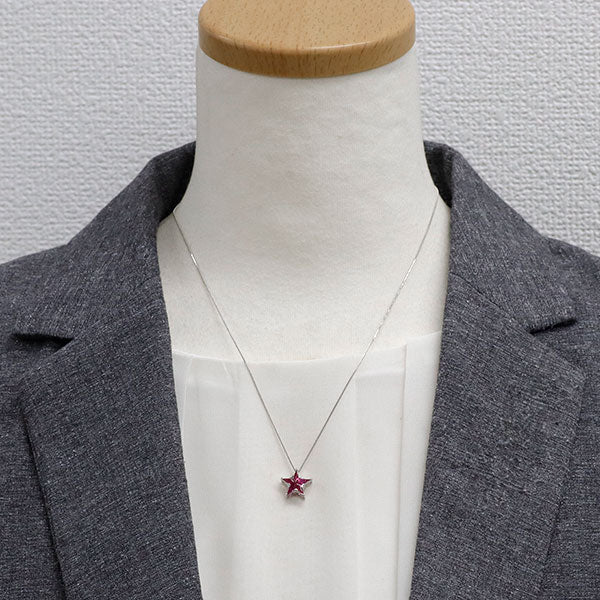 Pt900/ Pt850 カイトカット ルビー ペンダントネックレス 0.82ct スター