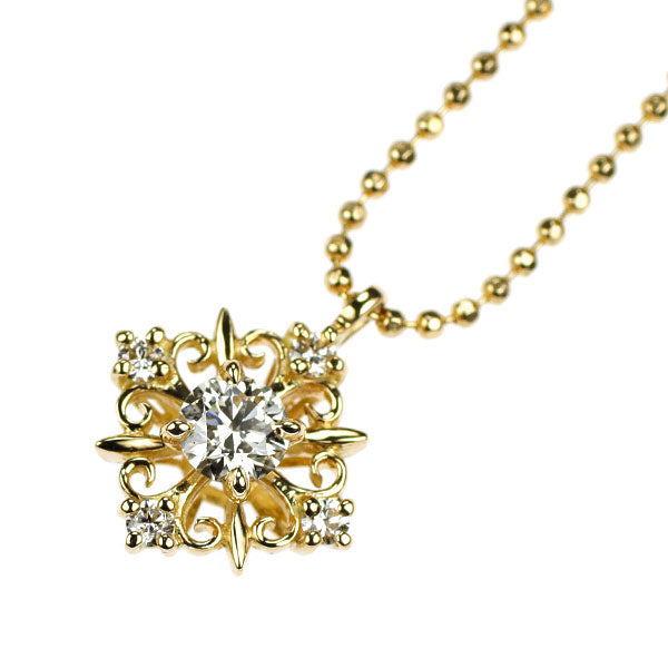 ケイウノ K18YG ダイヤモンド ペンダントネックレス 0.172ct D0.058ct