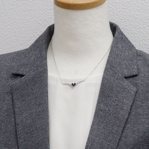K18WG サファイア ダイヤモンド ペンダントネックレス 0.41ct D0.21ct ミステリーセッティング