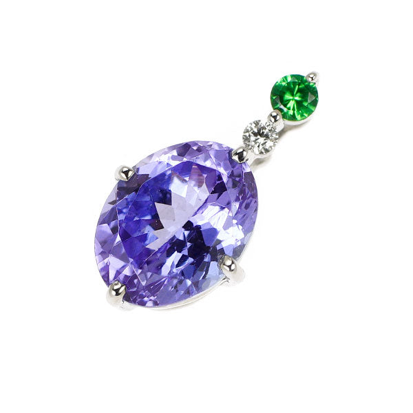 K18WG タンザナイト グリーンガーネット ダイヤモンド ペンダントトップ 1.50ct G0.03ct D0.01ct