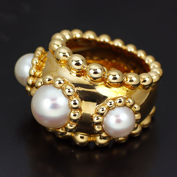 シャネル K18YG アコヤ 真珠/パール リング 径約6.0-7.8mm ヴィンテージ スリーボール 《セルビー銀座店》【中古】
