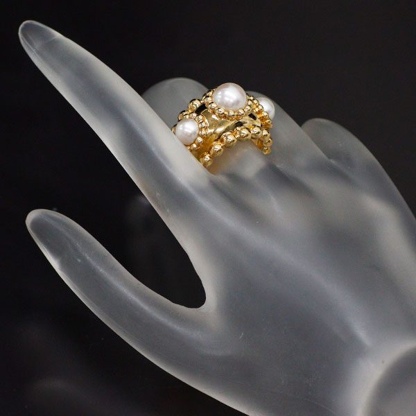 シャネル K18YG アコヤ 真珠/パール リング 径約6.0-7.8mm ヴィンテージ スリーボール 《セルビー銀座店》【中古】