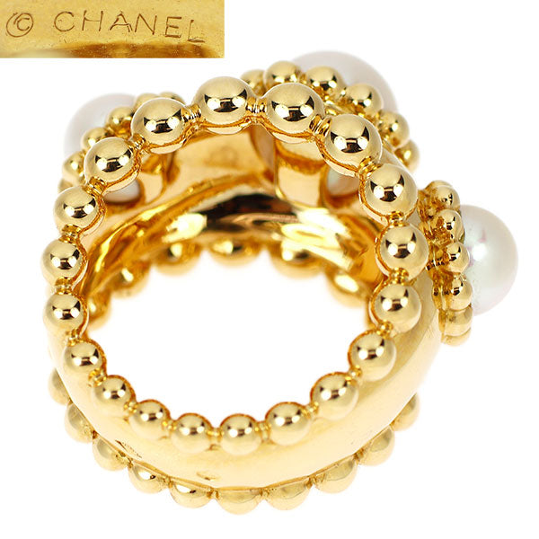 シャネル K18YG アコヤ 真珠/パール リング 径約6.0-7.8mm ヴィンテージ スリーボール 《セルビー銀座店》【中古】