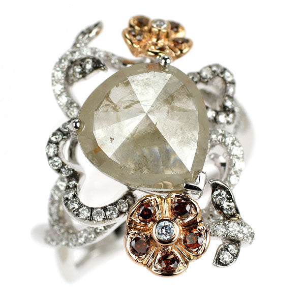 ブラックコーティング/ K18WG/ PG 大粒 ダイヤモンド リング 4.44ct D0.60ct