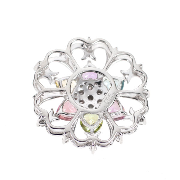 K18WG ハートシェイプ マルチカラーサファイア ダイヤモンド ペンダントトップ 1.50ct D0.25ct