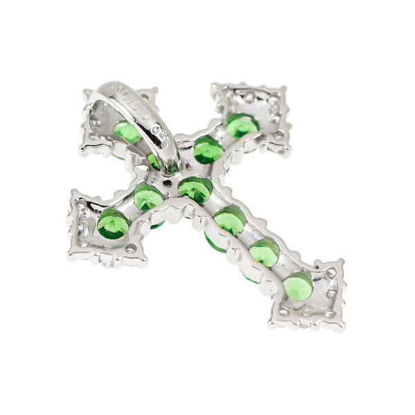 Pt900 グリーンガーネット ダイヤモンド ペンダントトップ 1.05ct D0.25ct クロス
