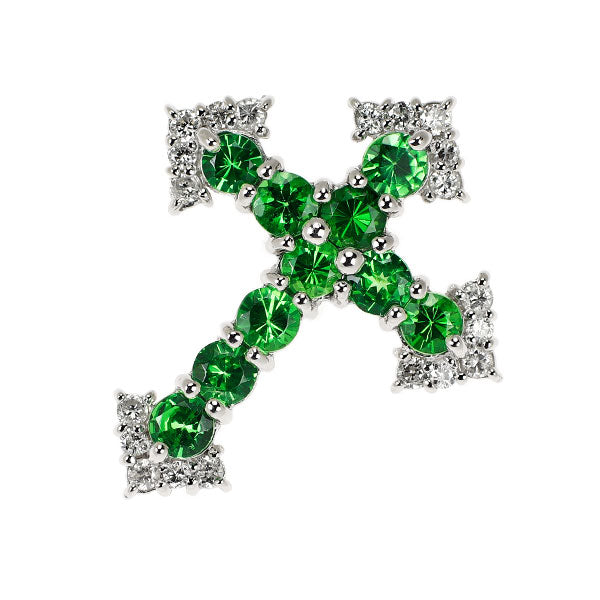 Pt900 グリーンガーネット ダイヤモンド ペンダントトップ 1.05ct D0.25ct クロス