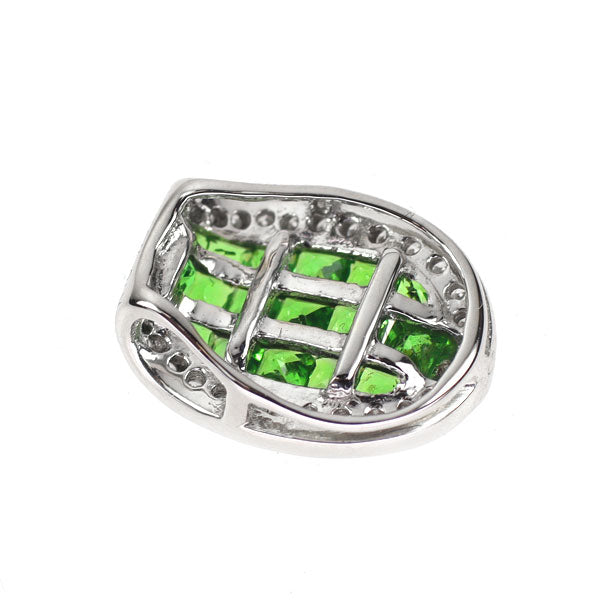 K18WG グリーン ガーネット ダイヤモンド ペンダントトップ D0.12ct  